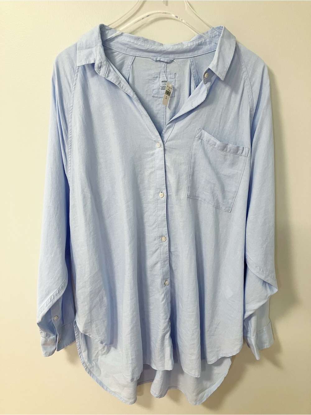 Aerie | Blue Gauzy Linen Oversized Button Up Shirt L Comfy Cozy Minimalist